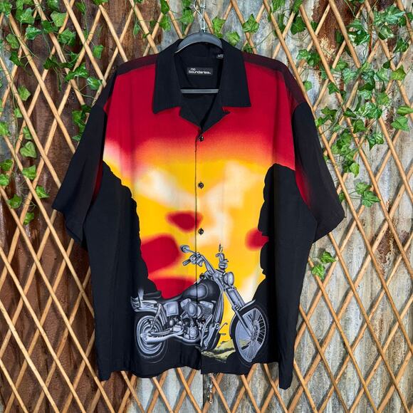 Vintage Y2K no boundaries 2000s motorcycle aop button up tee - Picture 1 of 4